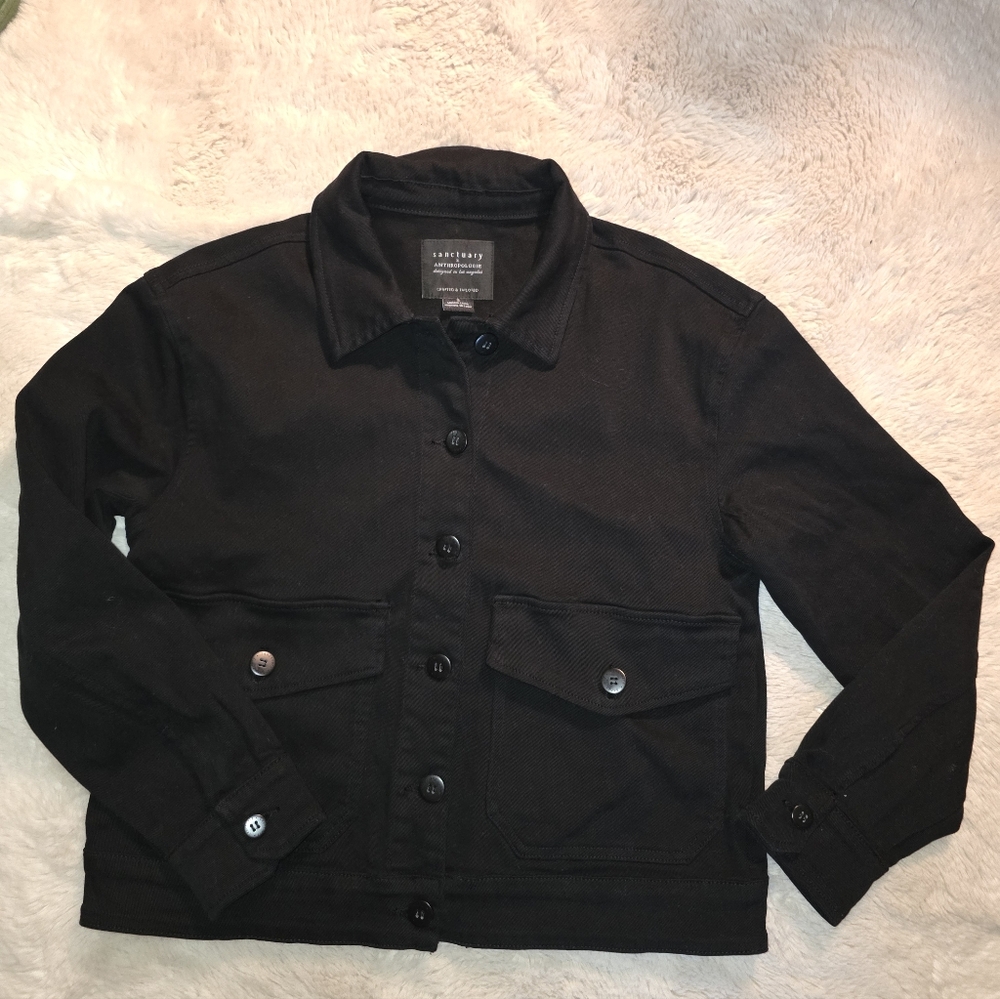 Sanctuary Black Jean Jacket Classic Workwear Utility Style Size S Anthropologie - Picture 5 of 8